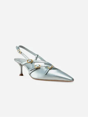 Escarpins Alice Vegan à bride en similicuir pomme | Bleu irisé
