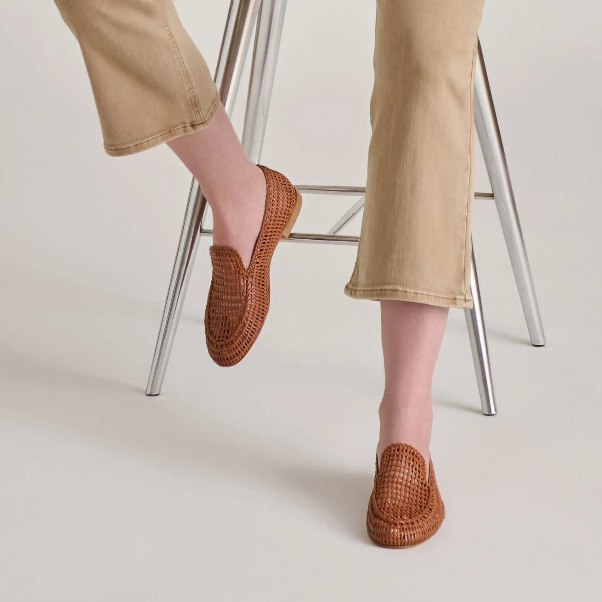 ARMOND FLATS COGNAC CUIR TISSÉ