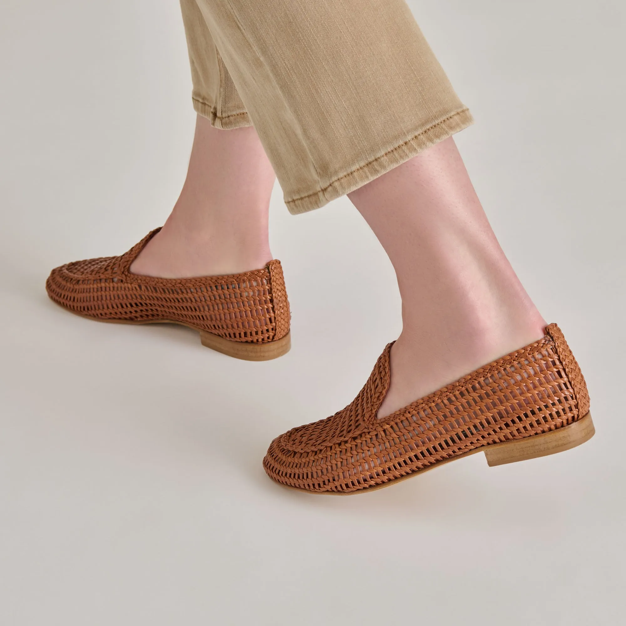 ARMOND FLATS COGNAC CUIR TISSÉ