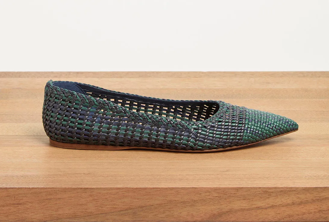 Chaussure plate tressée Aurora en cuir multicolore marine