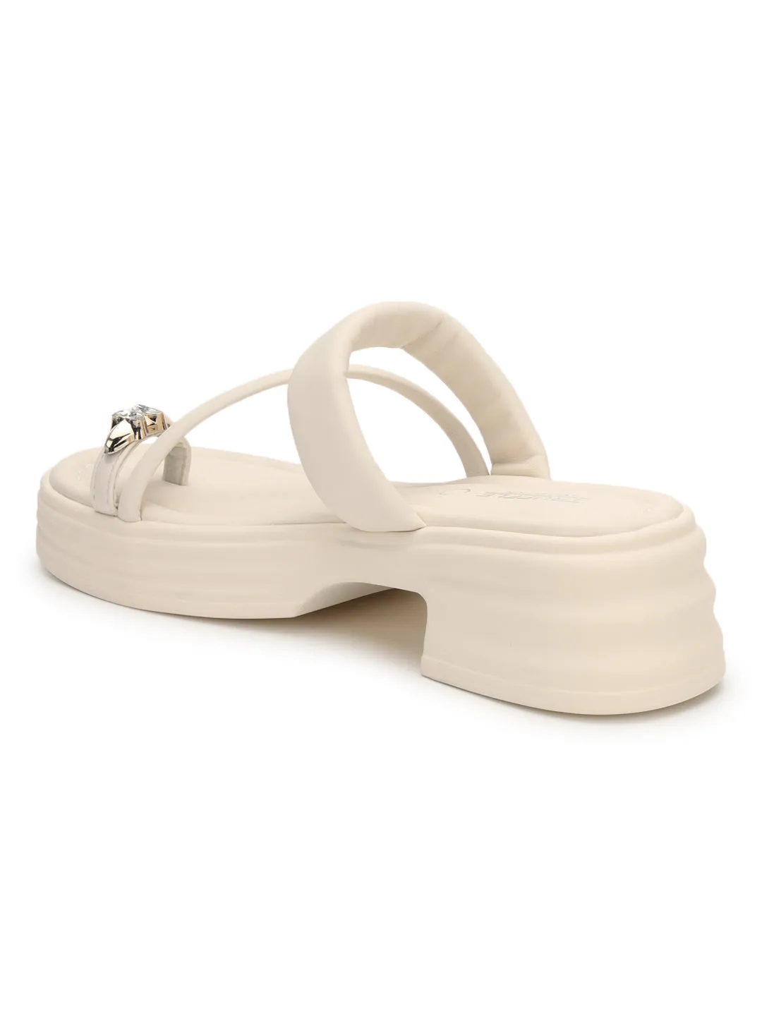 Ballerines à enfiler en PU beige avec détail diamant au bout (TC-RS3596-BEIG)