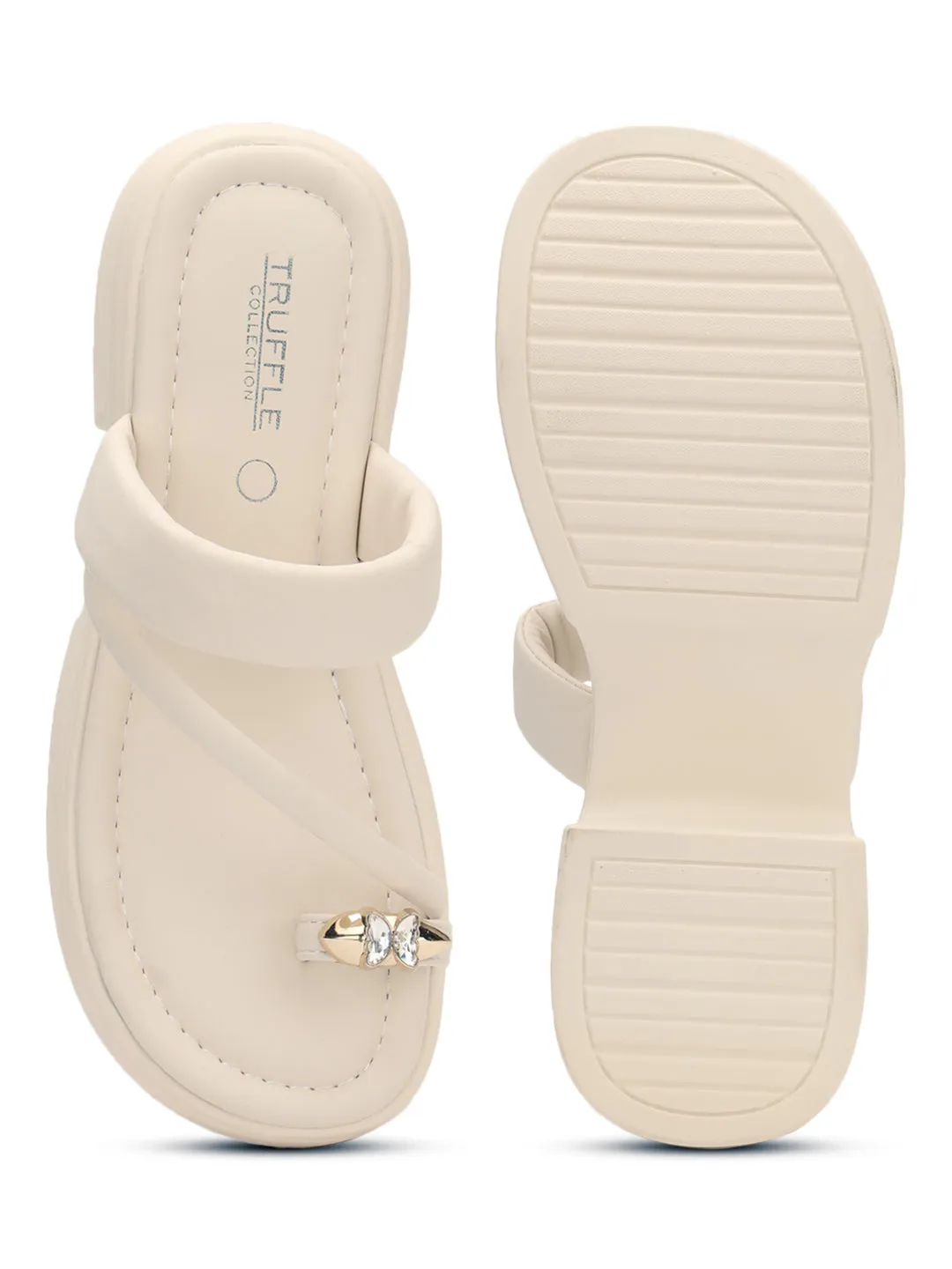 Ballerines à enfiler en PU beige avec détail diamant au bout (TC-RS3596-BEIG)