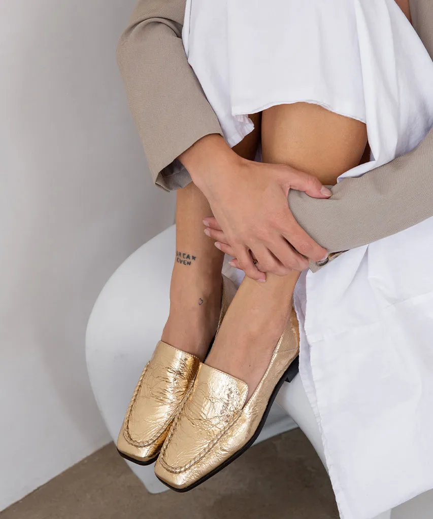 BENY FLATS CUIR DORÉ VIEILLI