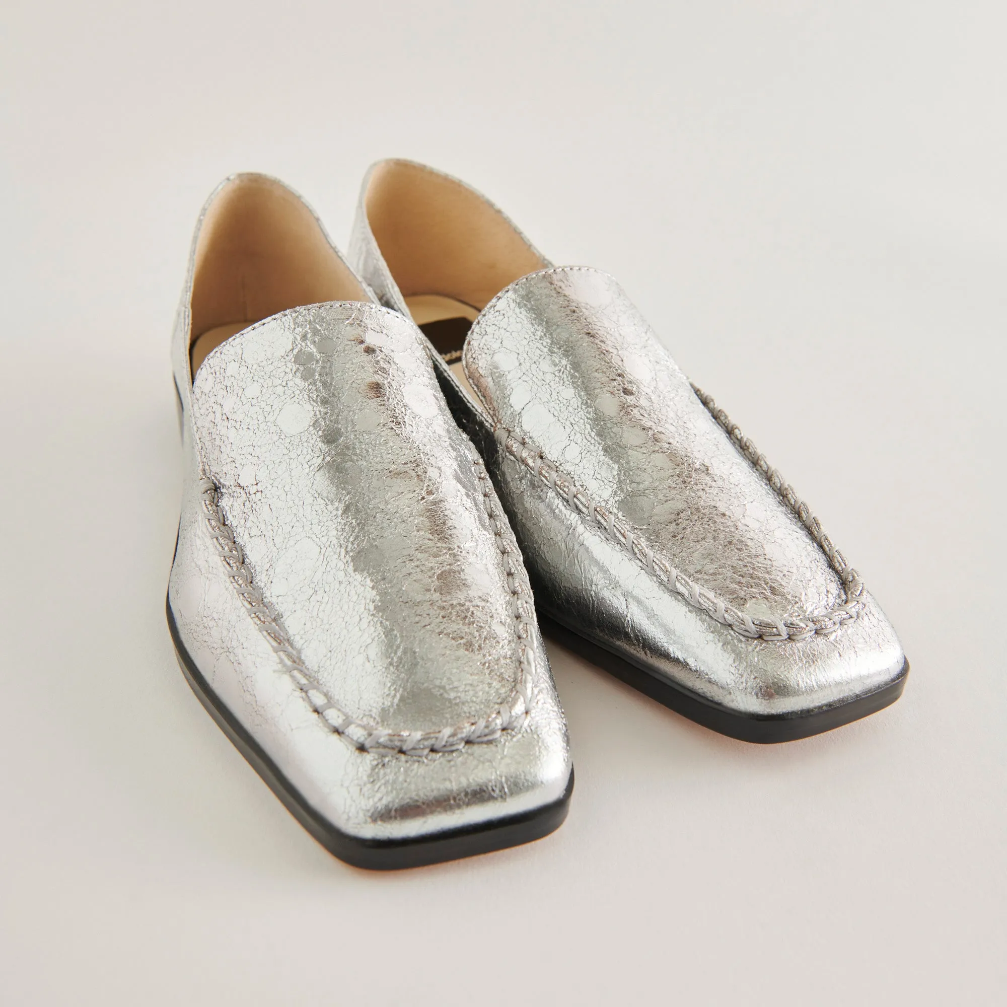 BENY FLATS CUIR ARGENTÉ VIEILLI