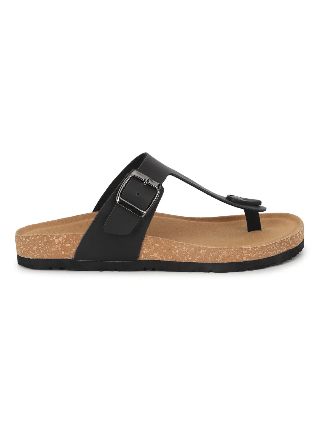 Ballerines à semelle intérieure en liège et latex PU noir (TC-070202-BLK)