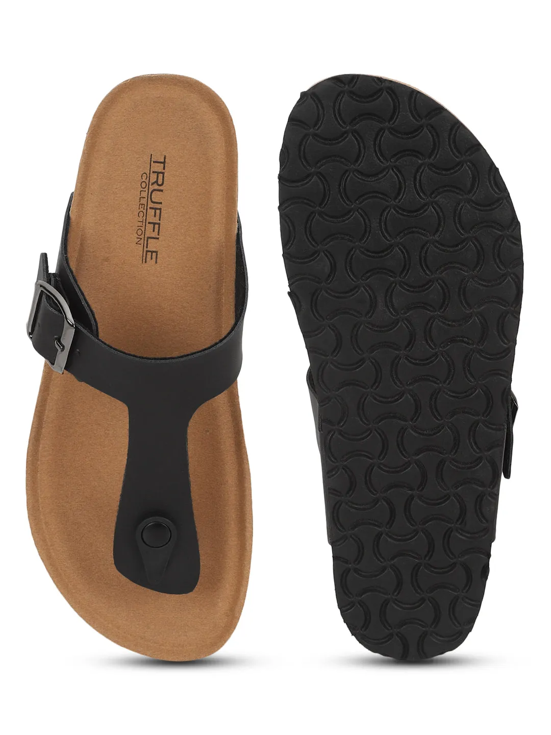 Ballerines à semelle intérieure en liège et latex PU noir (TC-070202-BLK)