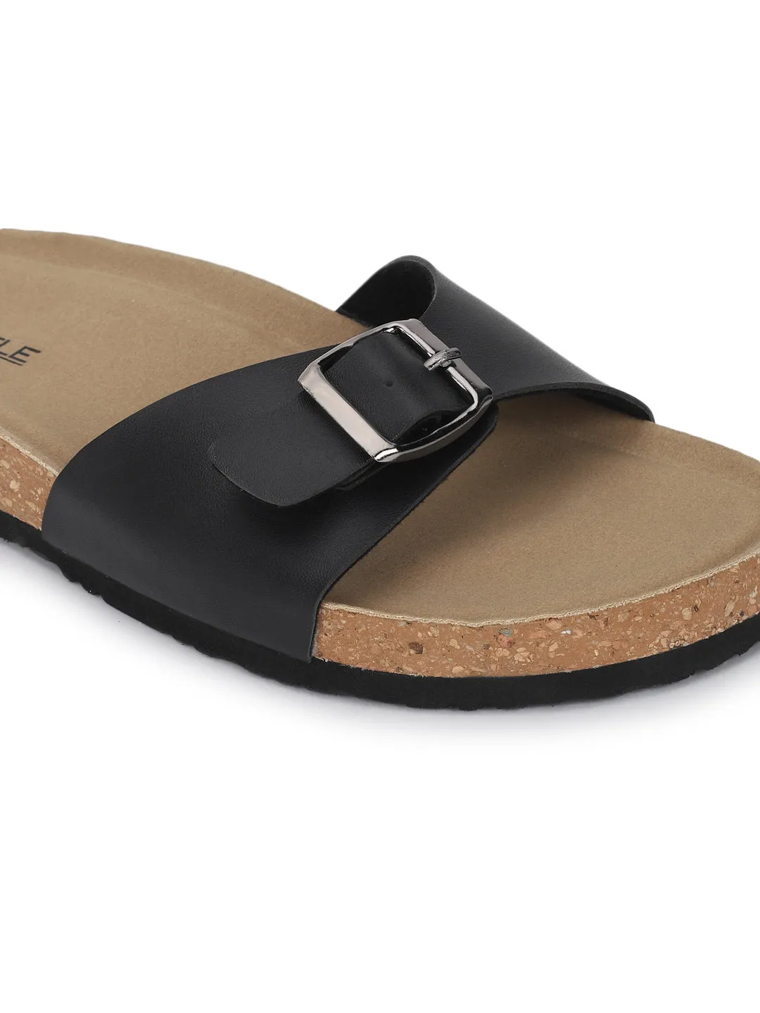 Ballerines à semelle intérieure en liège et latex PU noir (TC-100505-BLK)