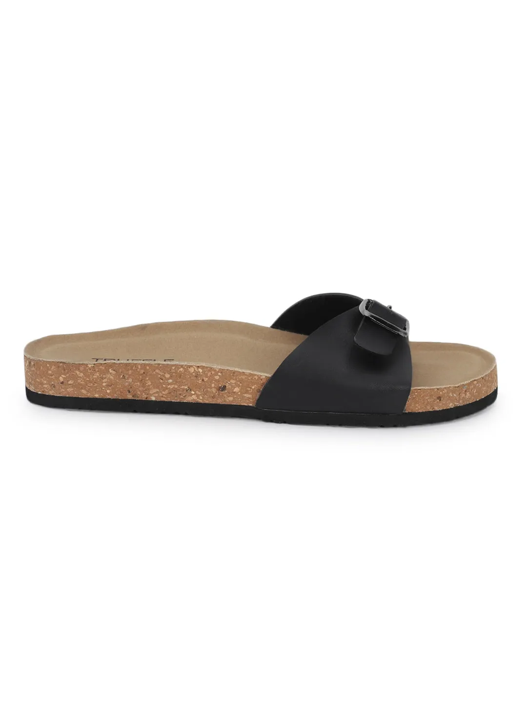 Ballerines à semelle intérieure en liège et latex PU noir (TC-100505-BLK)