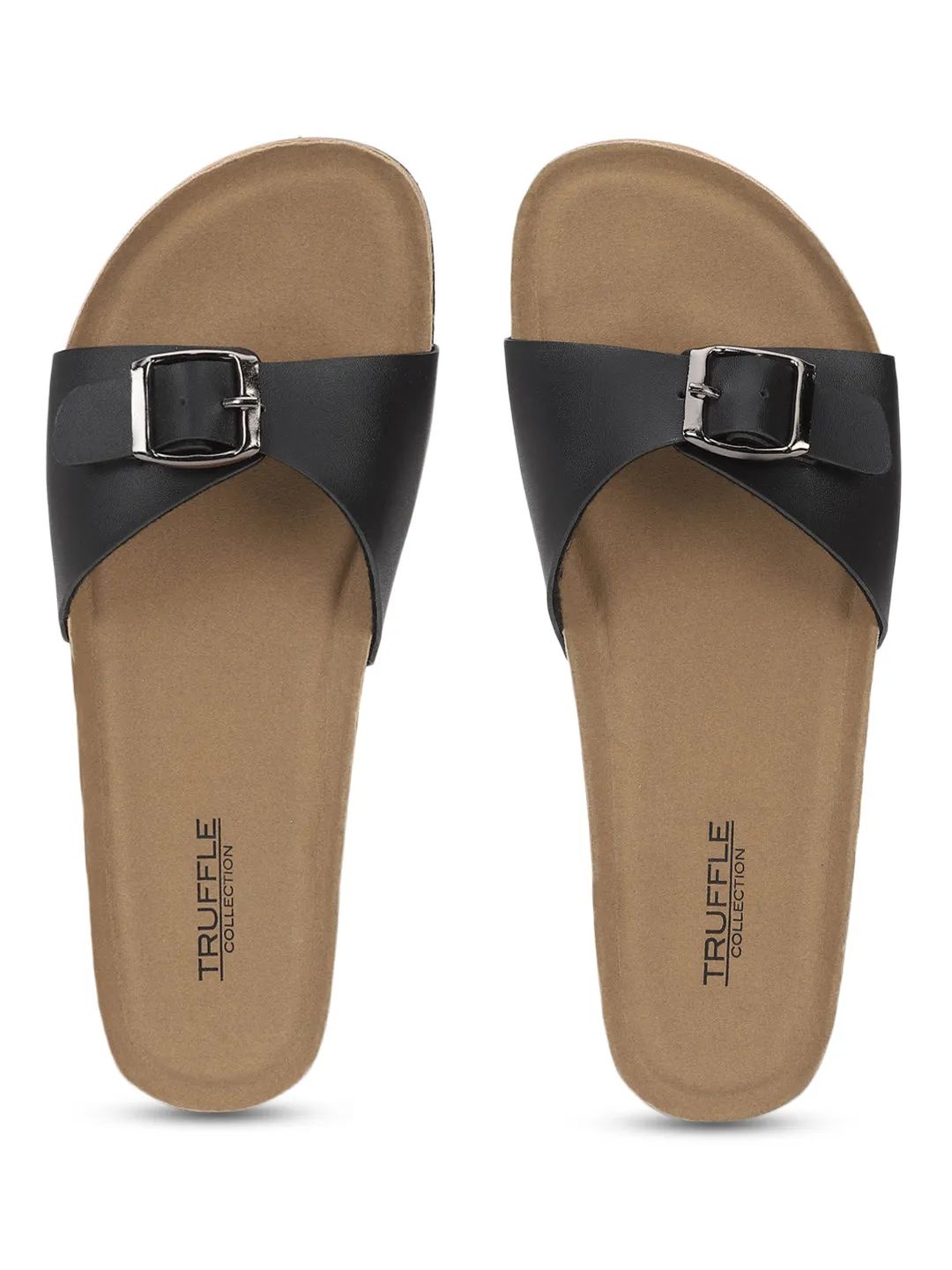Ballerines à semelle intérieure en liège et latex PU noir (TC-100505-BLK)