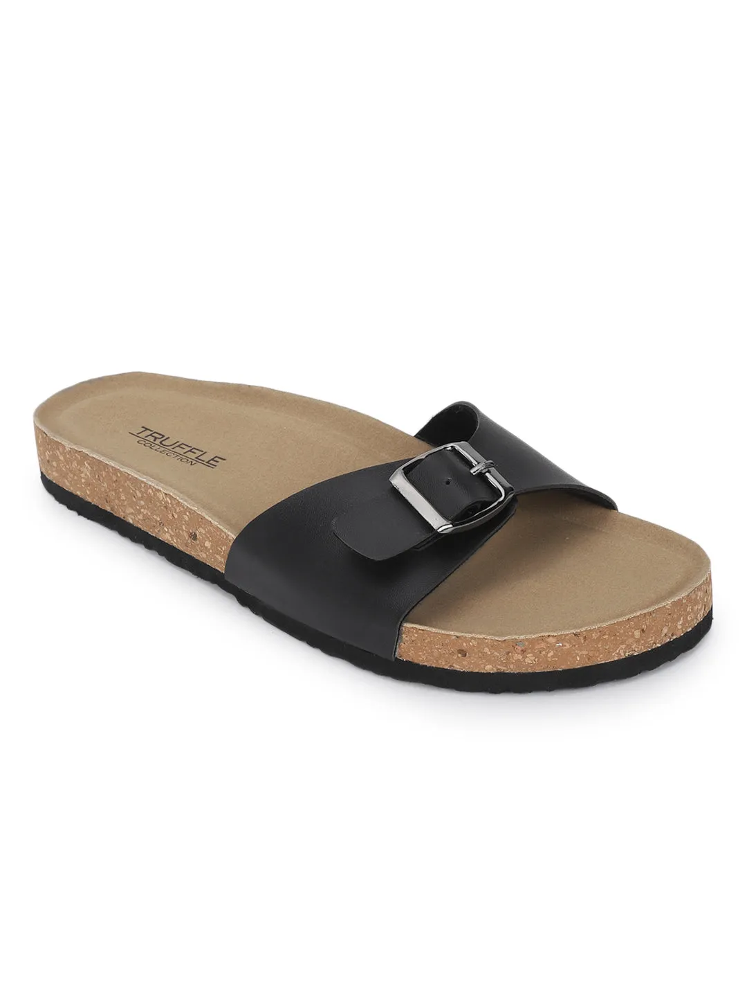 Ballerines à semelle intérieure en liège et latex PU noir (TC-100505-BLK)