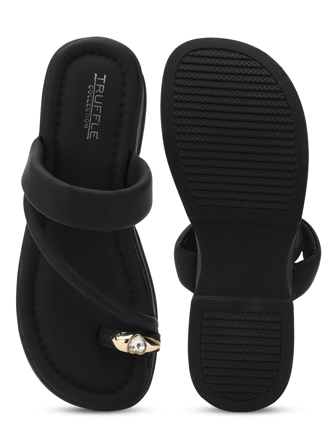 Escarpins à enfiler en PU noir avec détail diamant au bout (TC-RS3599-BLK)