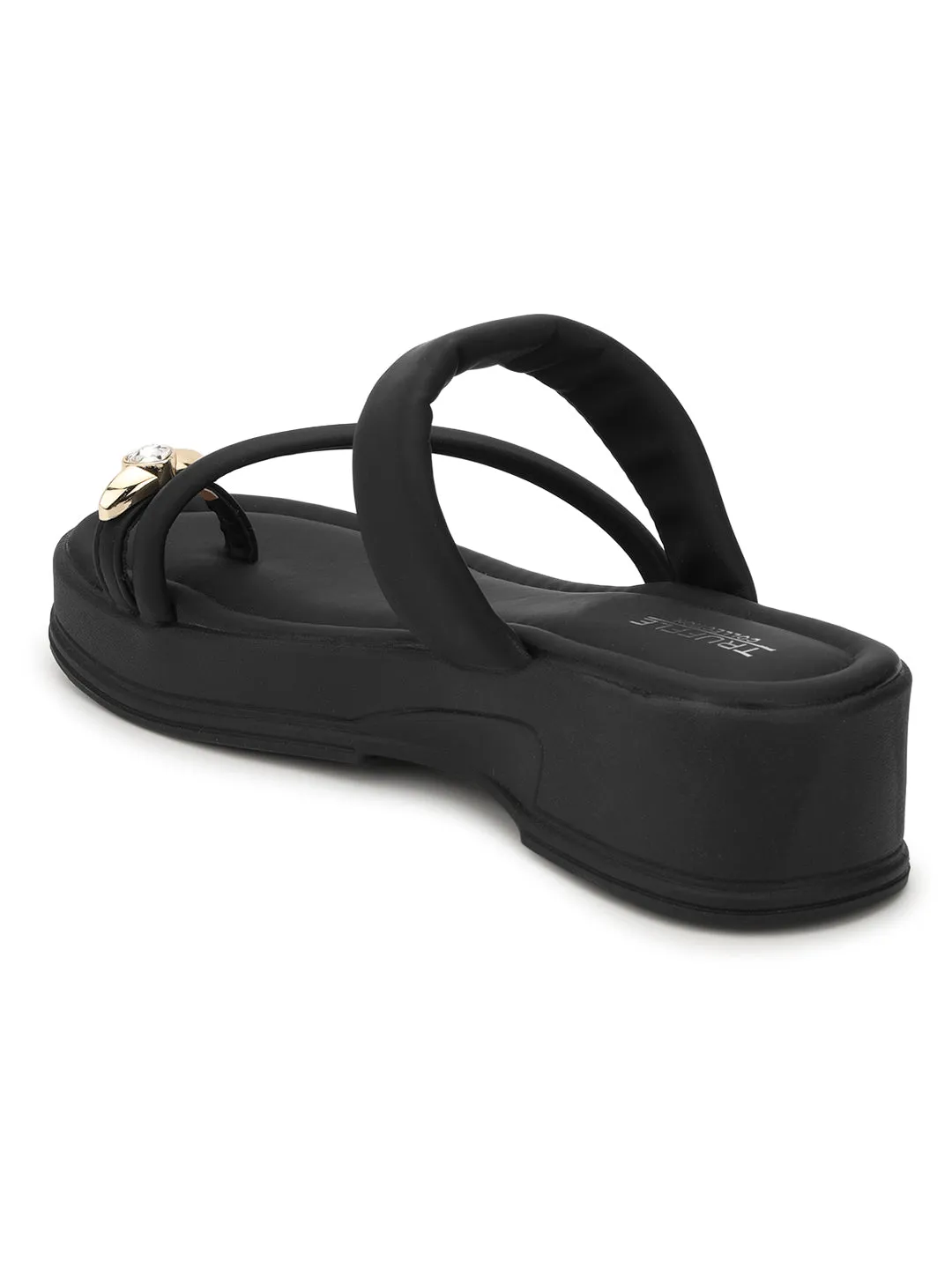 Escarpins à enfiler en PU noir avec détail diamant au bout (TC-RS3599-BLK)