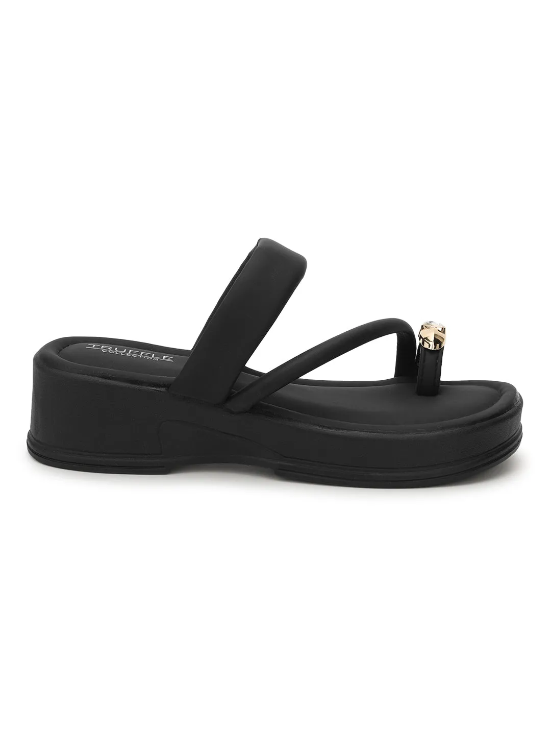 Escarpins à enfiler en PU noir avec détail diamant au bout (TC-RS3599-BLK)