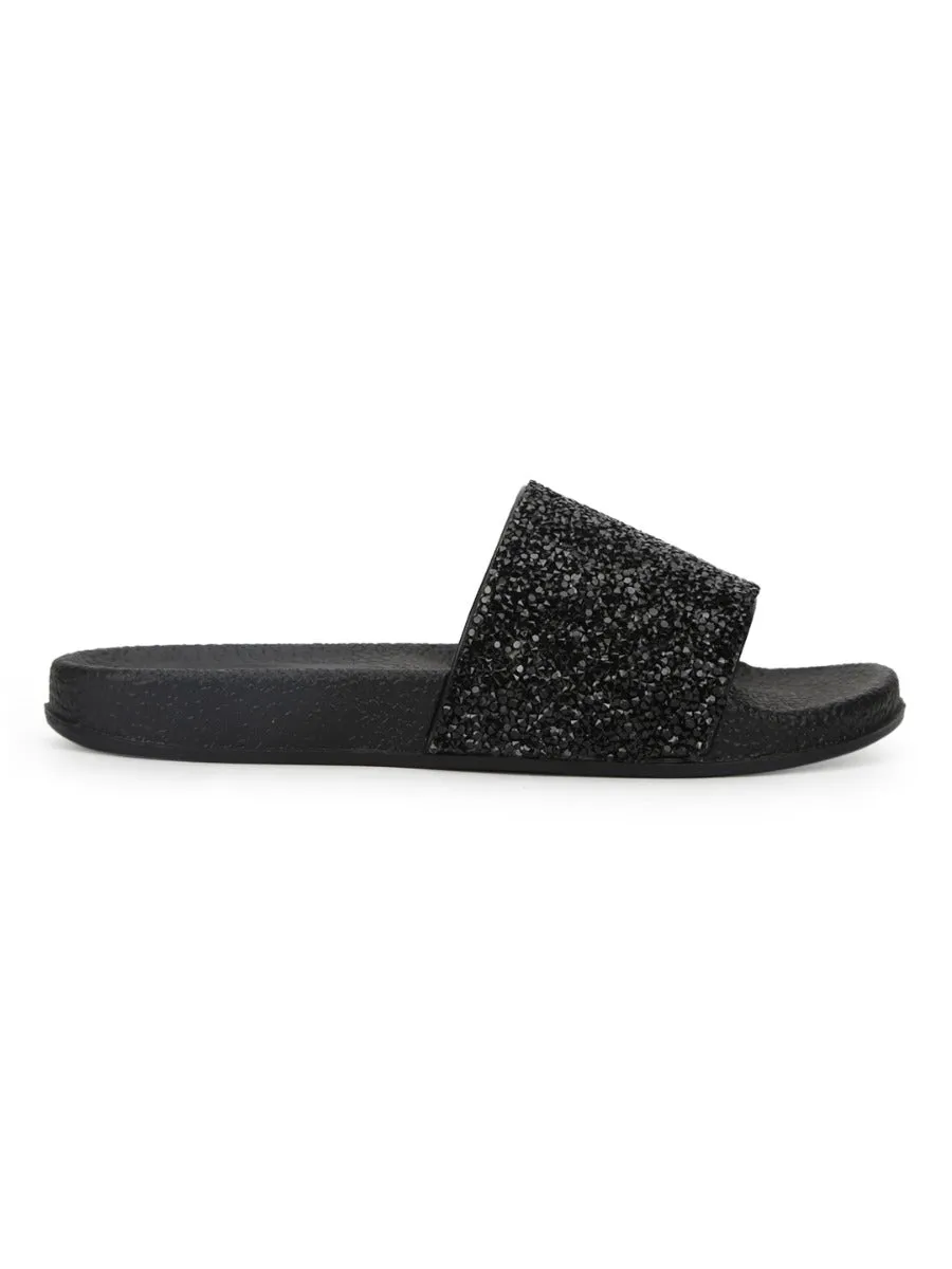 Sandales à paillettes PU noir