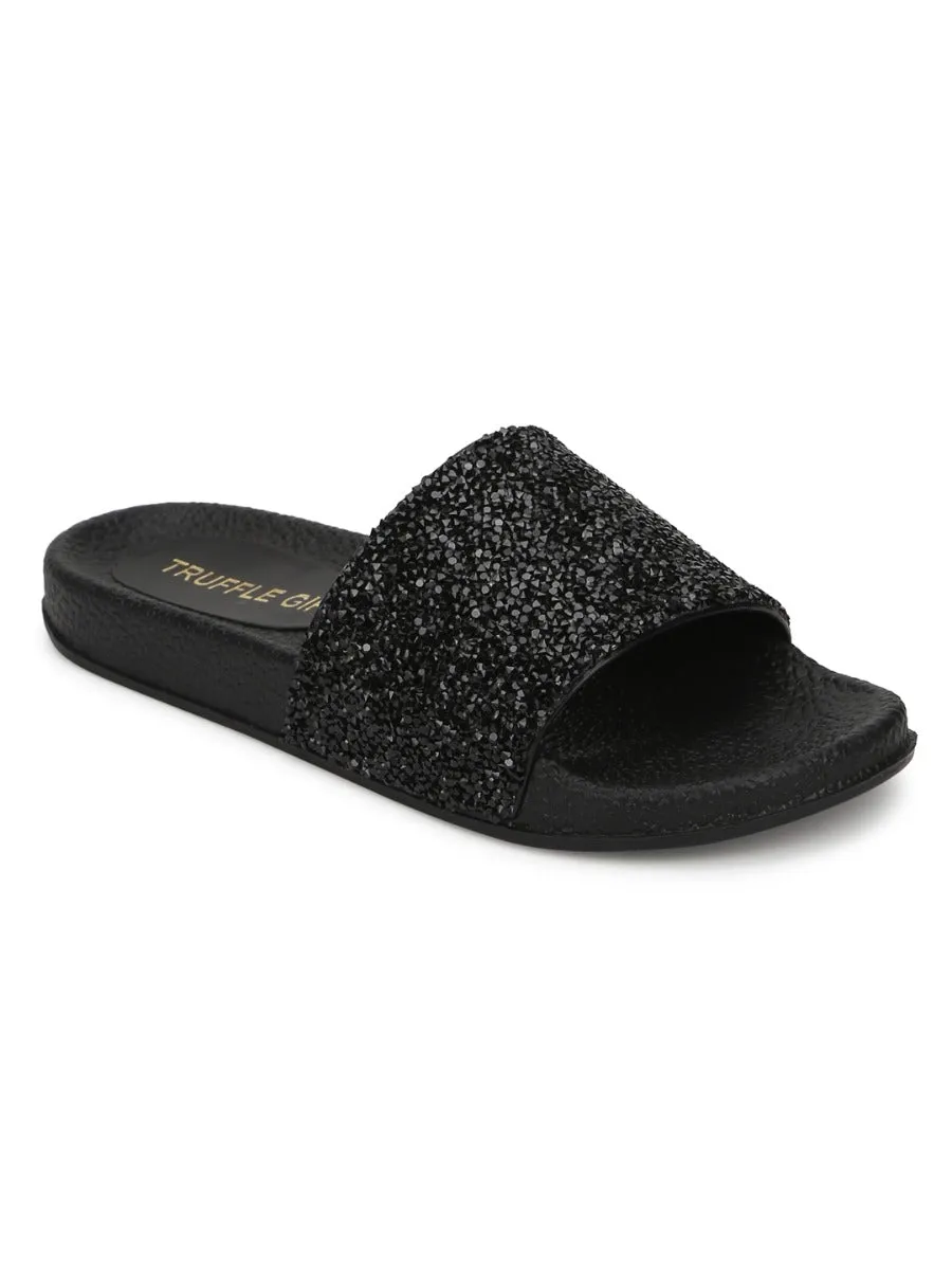 Sandales à paillettes PU noir