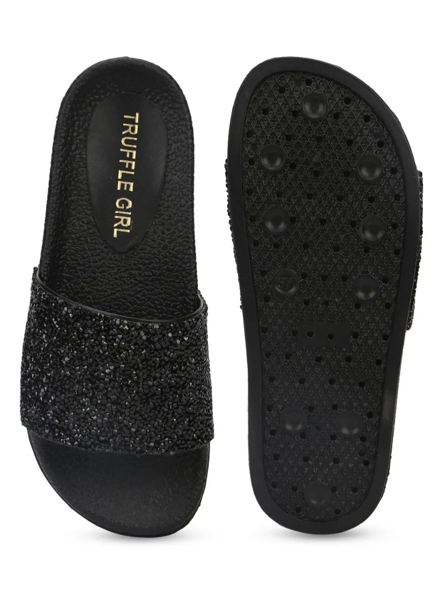 Sandales à paillettes PU noir