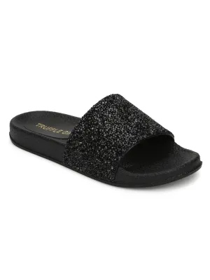 Sandales à paillettes PU noir