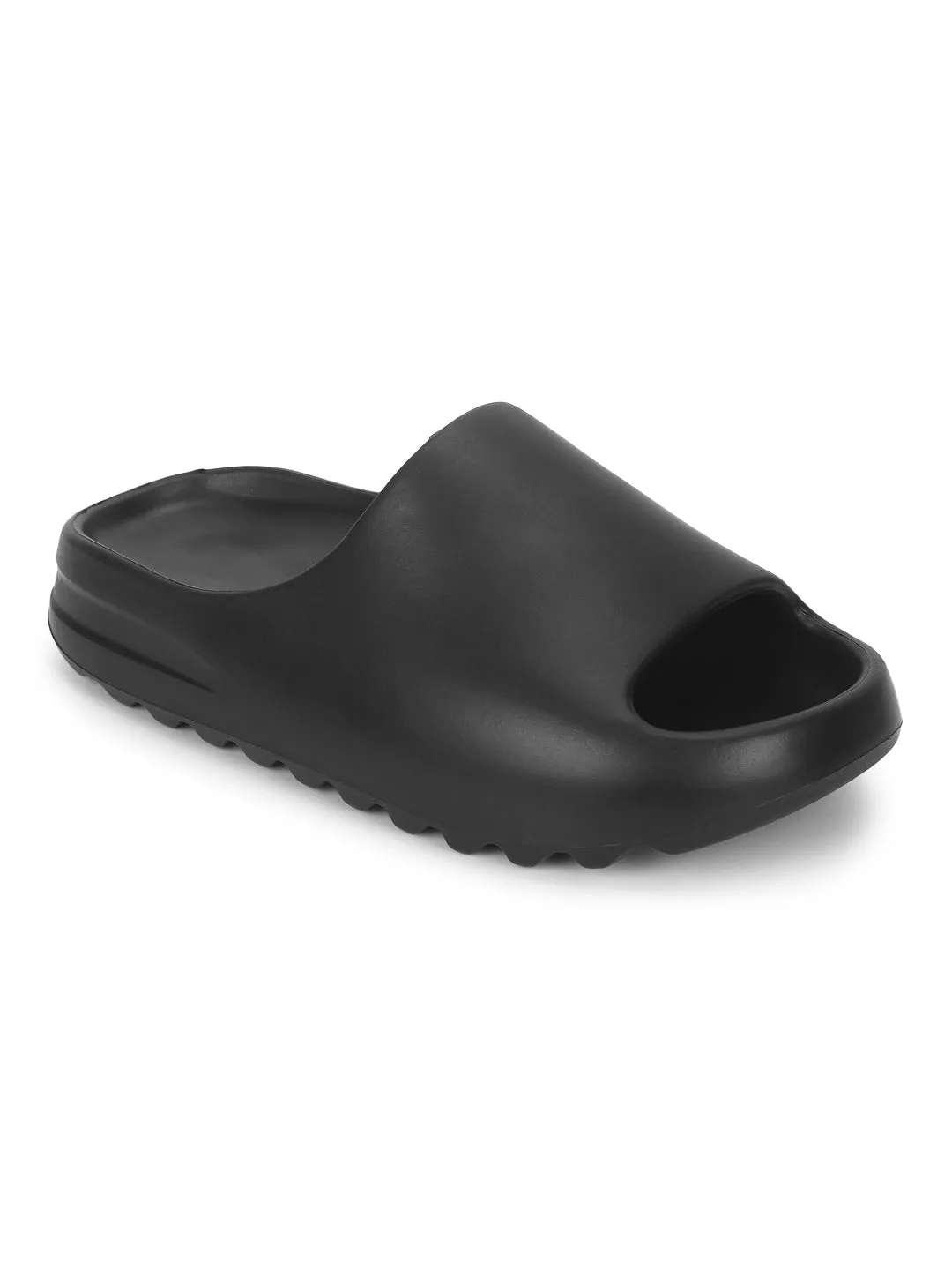Mules en PU noir à bout ouvert (TC-RS3091-BLK)
