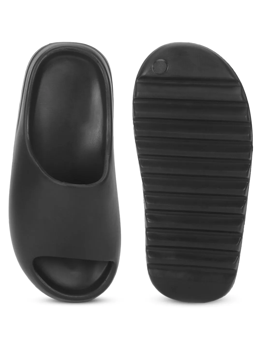 Mules en PU noir à bout ouvert (TC-RS3091-BLK)