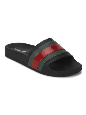 Sandales PU Noir à Rayures Vertes et Rouges
