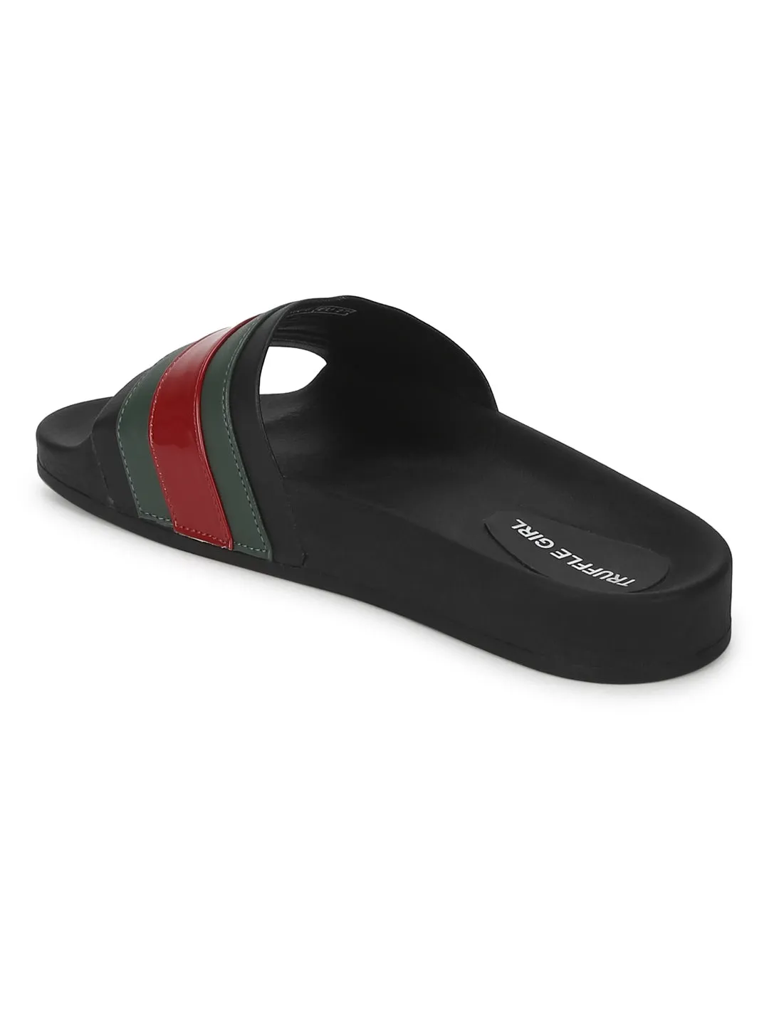 Sandales PU Noir à Rayures Vertes et Rouges