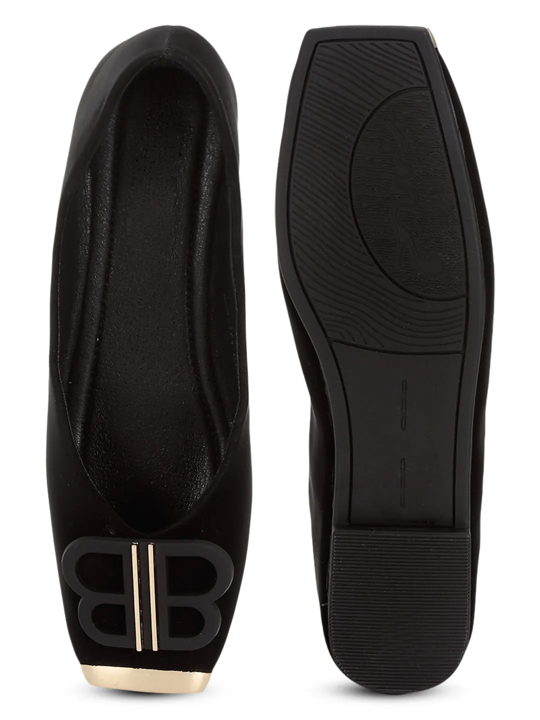 Ballerines élégantes à enfiler en PU noir (TC-RS3646-BLK)