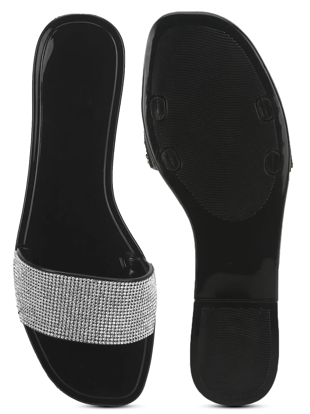Escarpins à enfiler en PVC noir à rayures diamantées