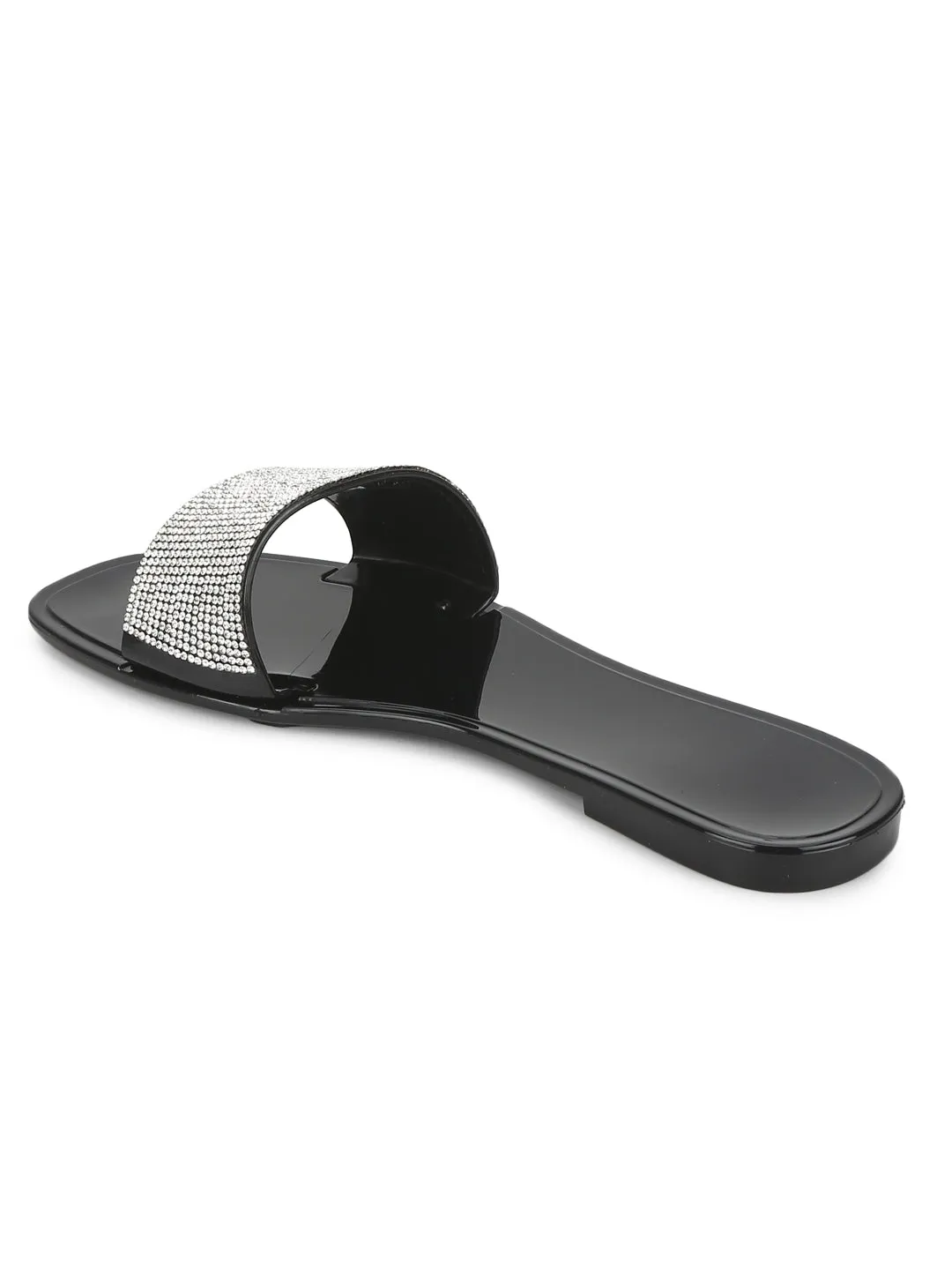 Escarpins à enfiler en PVC noir à rayures diamantées