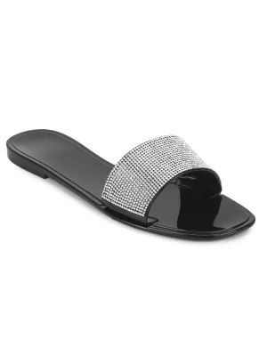 Escarpins à enfiler en PVC noir à rayures diamantées