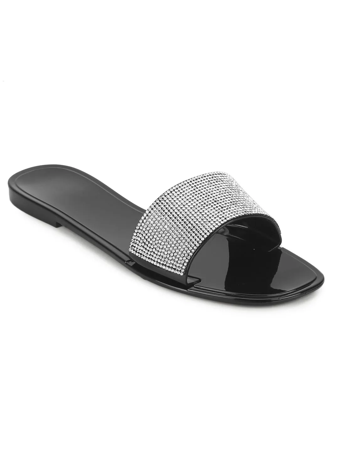 Escarpins à enfiler en PVC noir à rayures diamantées