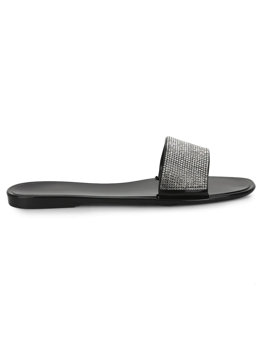 Escarpins à enfiler en PVC noir à rayures diamantées