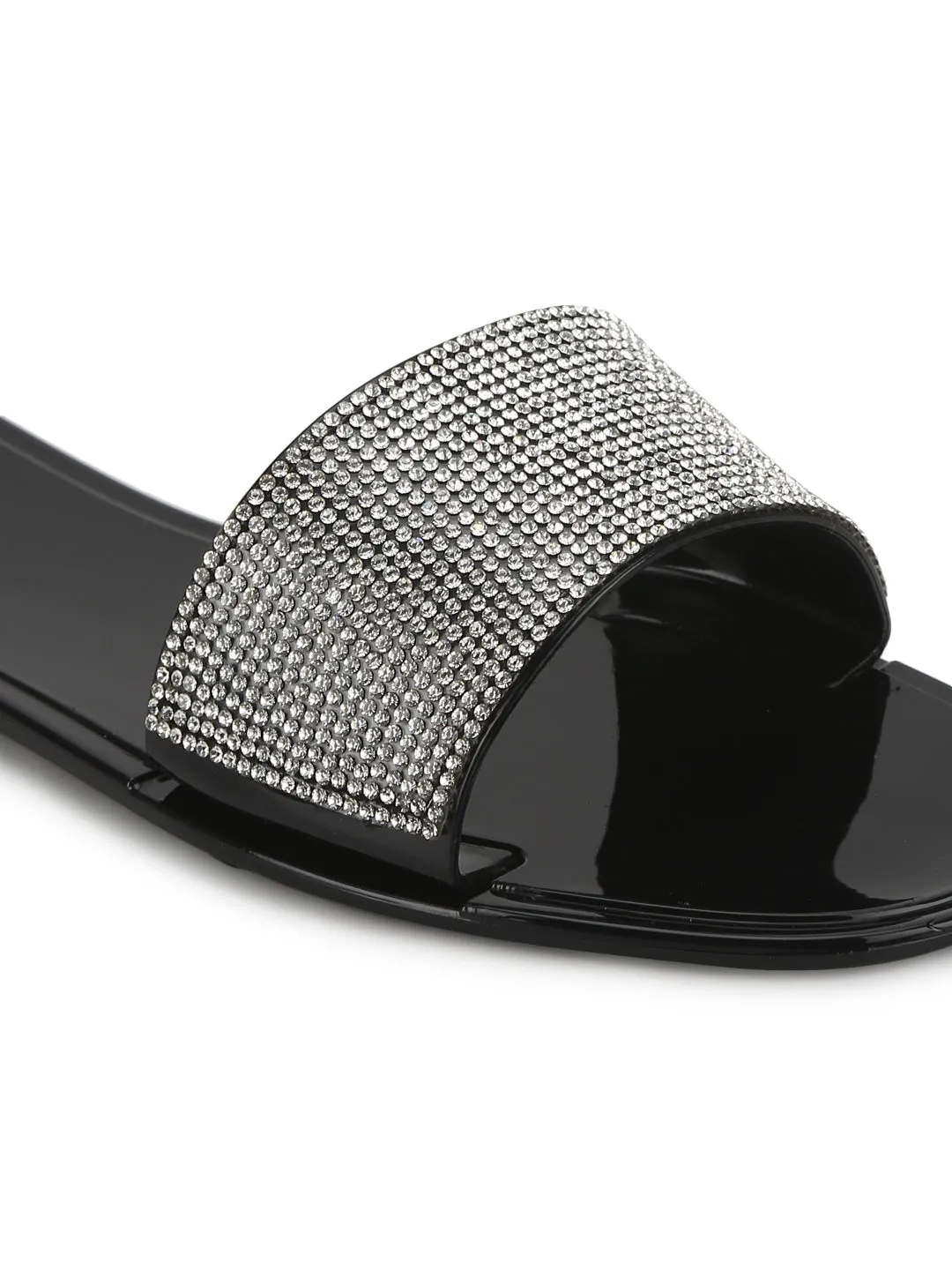 Escarpins à enfiler en PVC noir à rayures diamantées
