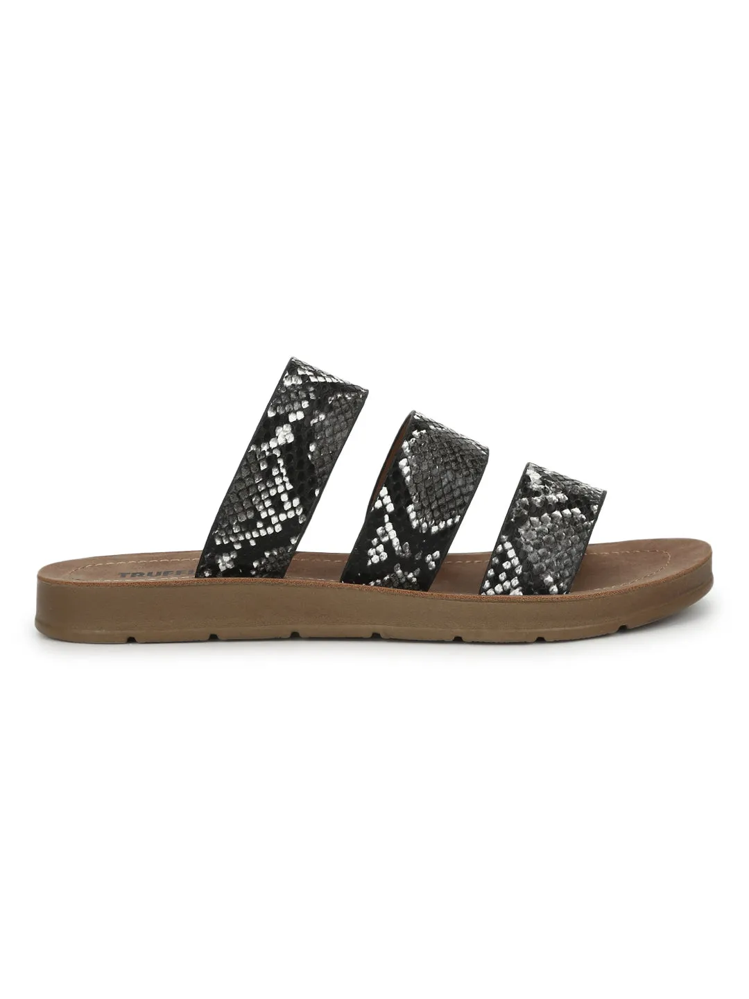 Escarpins plats à lanières PU Black Snake (TC-RLST5-BLK)
