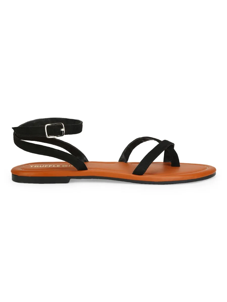 Sandales à bride bouclée en daim noir