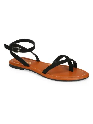 Sandales à bride bouclée en daim noir