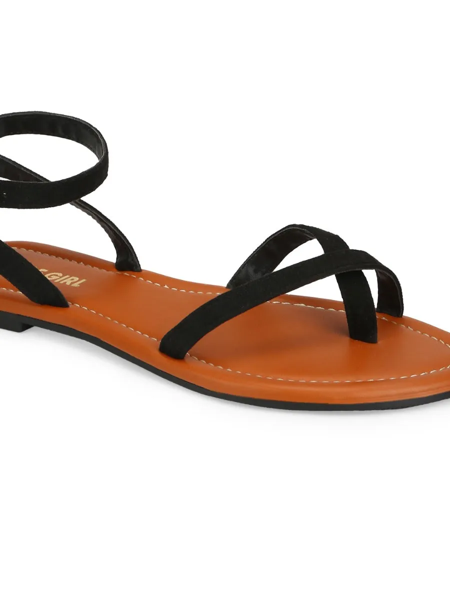 Sandales à bride bouclée en daim noir