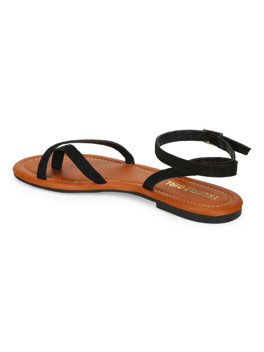 Sandales à bride bouclée en daim noir