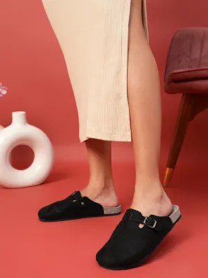 Flats à semelle souple en liège et latex imitation daim noir (TC-100506-BLK)
