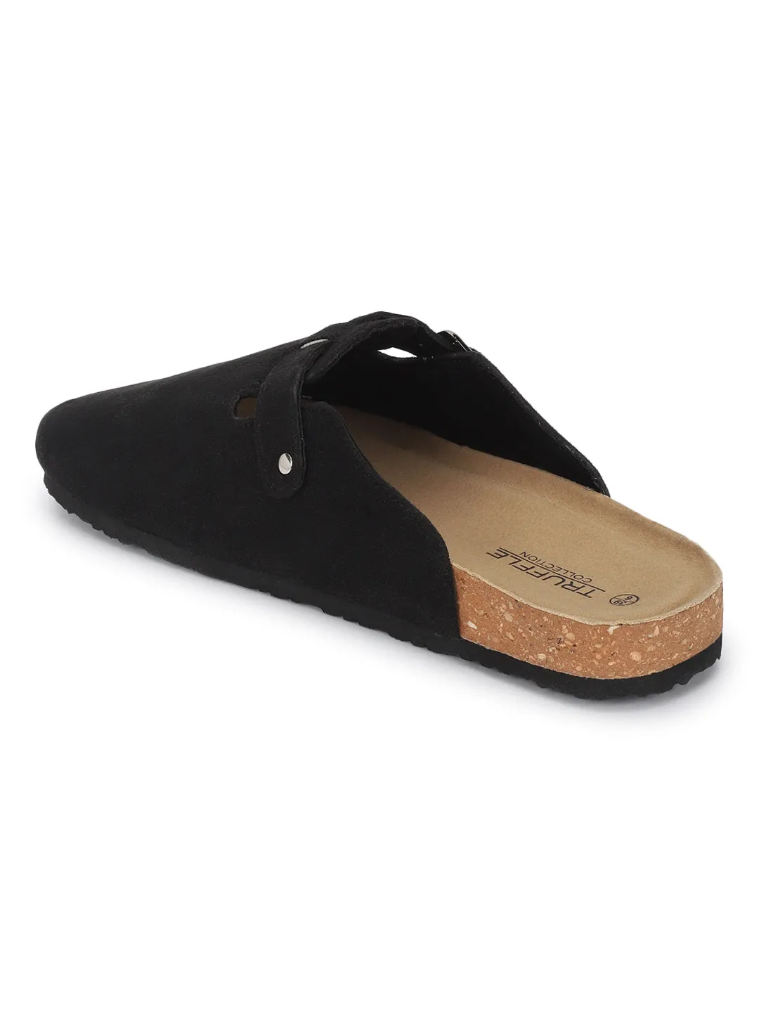 Flats à semelle souple en liège et latex imitation daim noir (TC-100506-BLK)