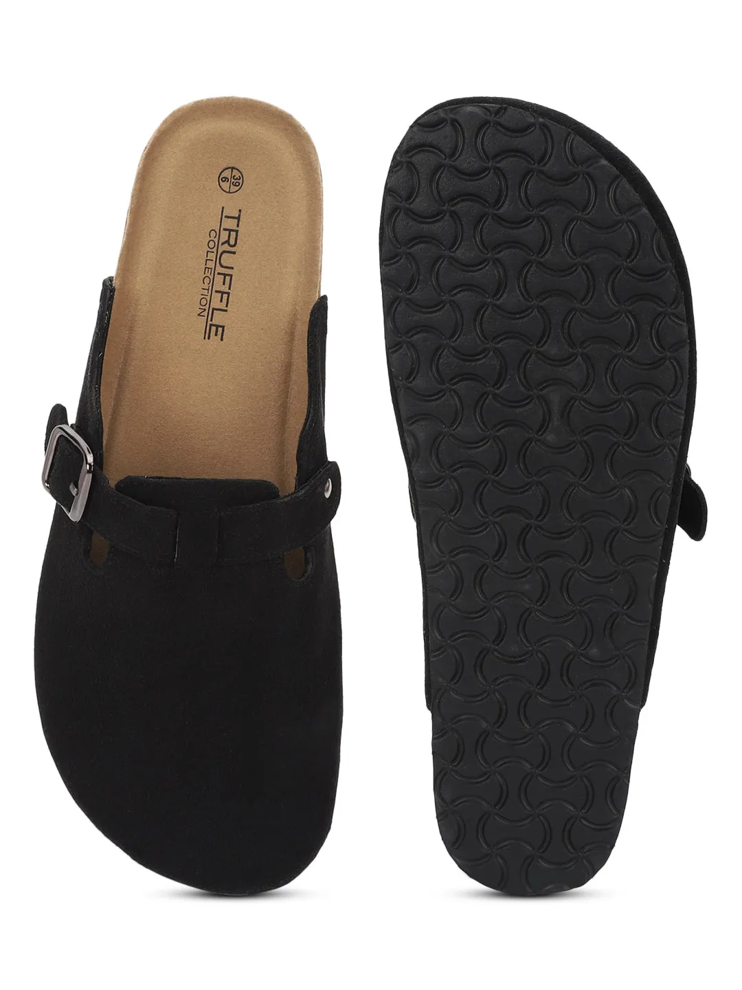 Flats à semelle souple en liège et latex imitation daim noir (TC-100506-BLK)