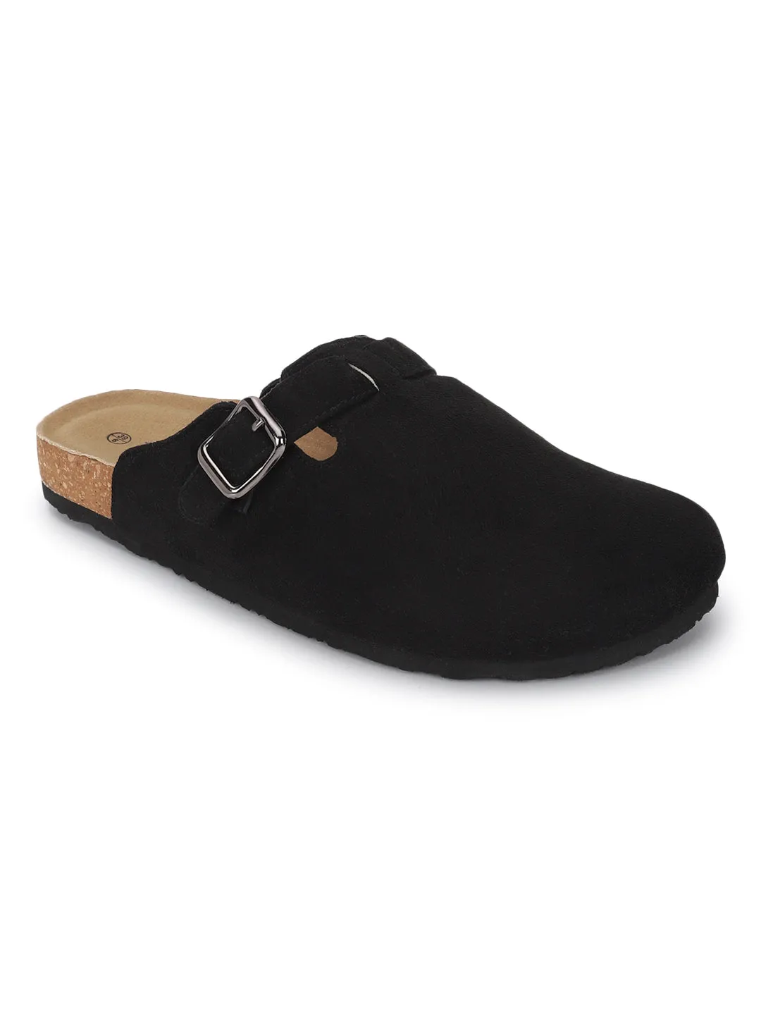Flats à semelle souple en liège et latex imitation daim noir (TC-100506-BLK)