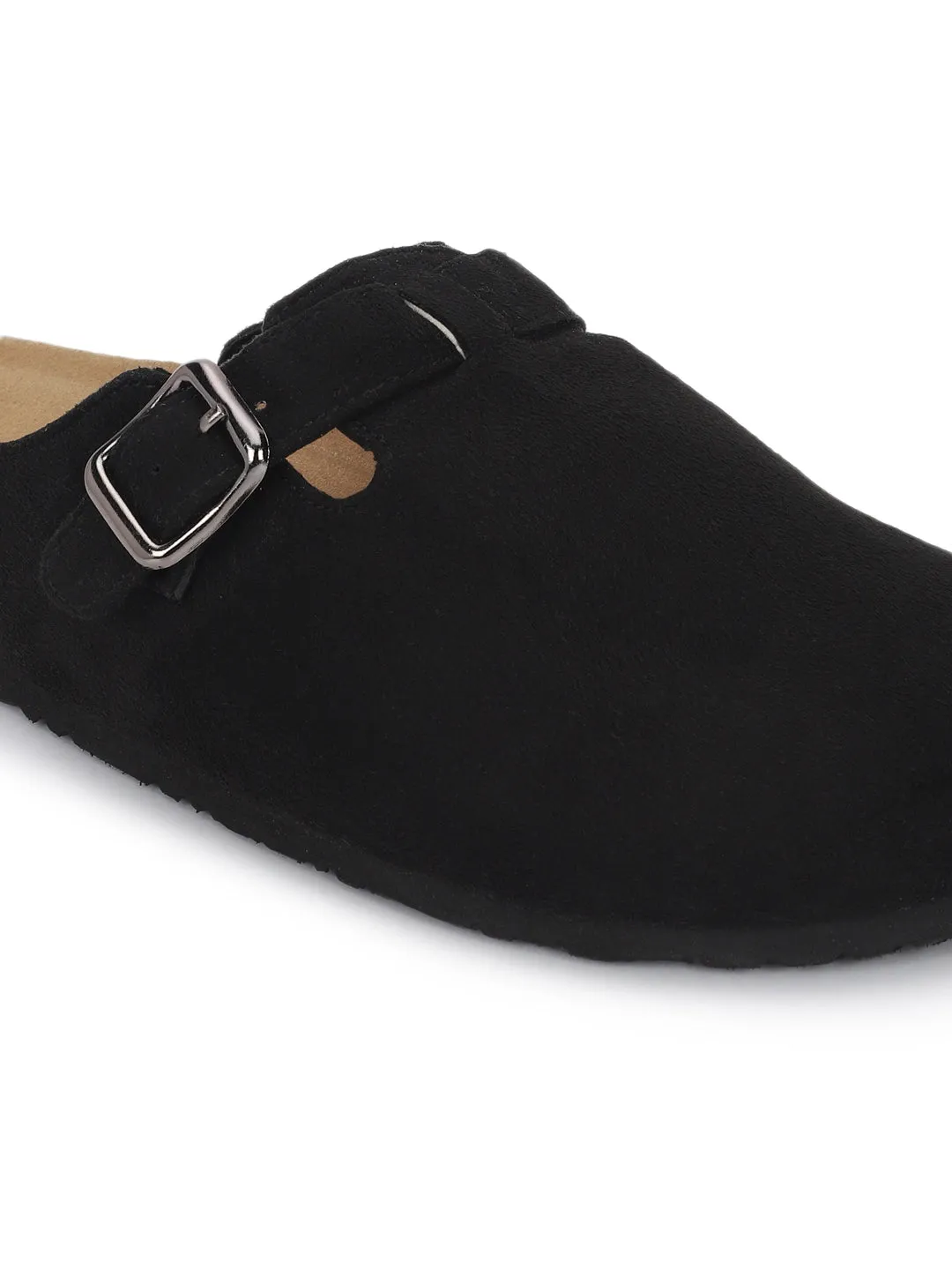 Flats à semelle souple en liège et latex imitation daim noir (TC-100506-BLK)