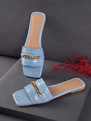 Mules en Croco Bleu Breveté (TC-ST-002-BLU)