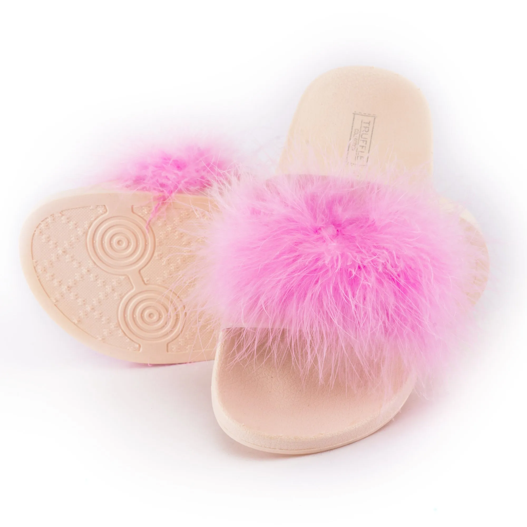 Sandales plates à plumes rose poudré