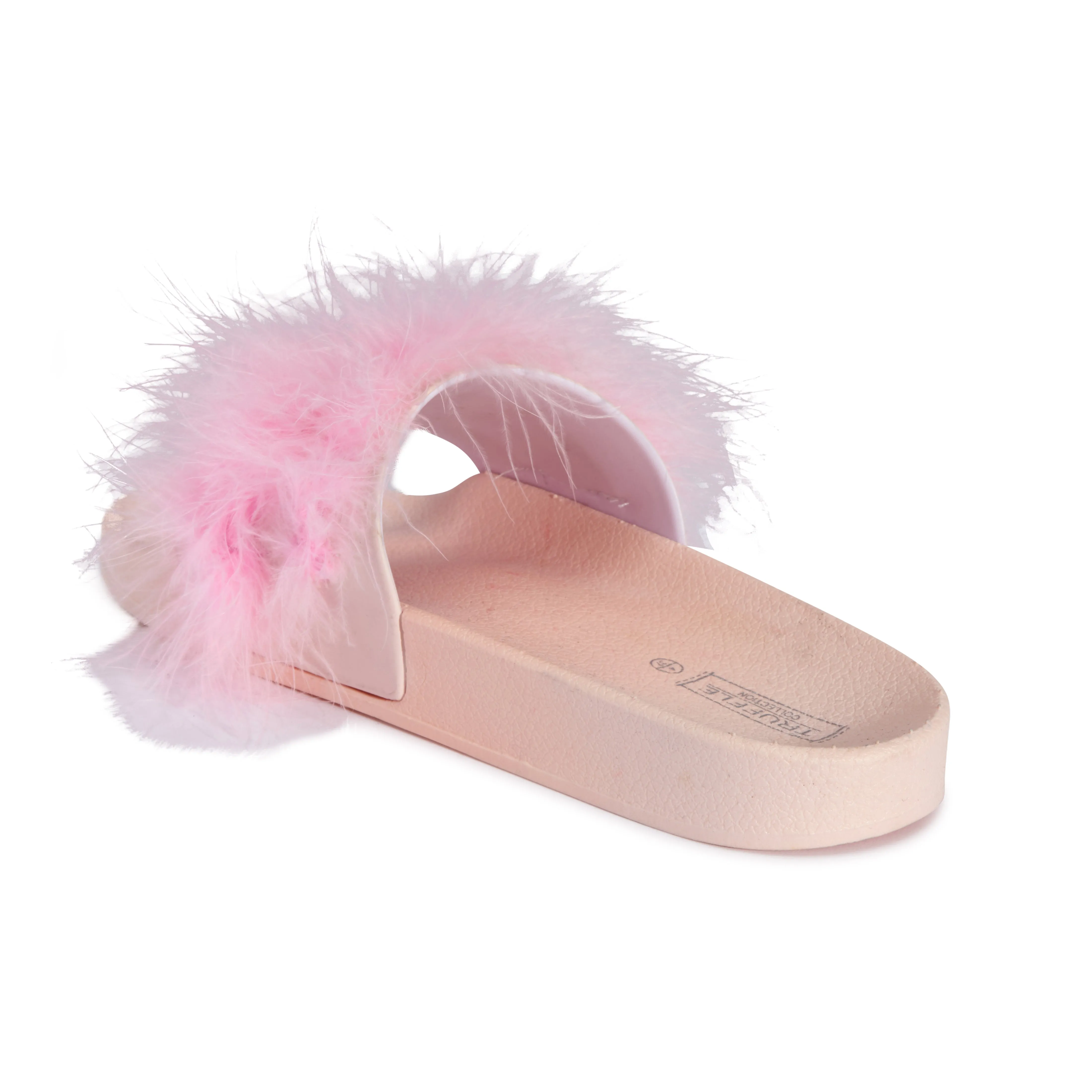 Sandales plates à plumes rose poudré