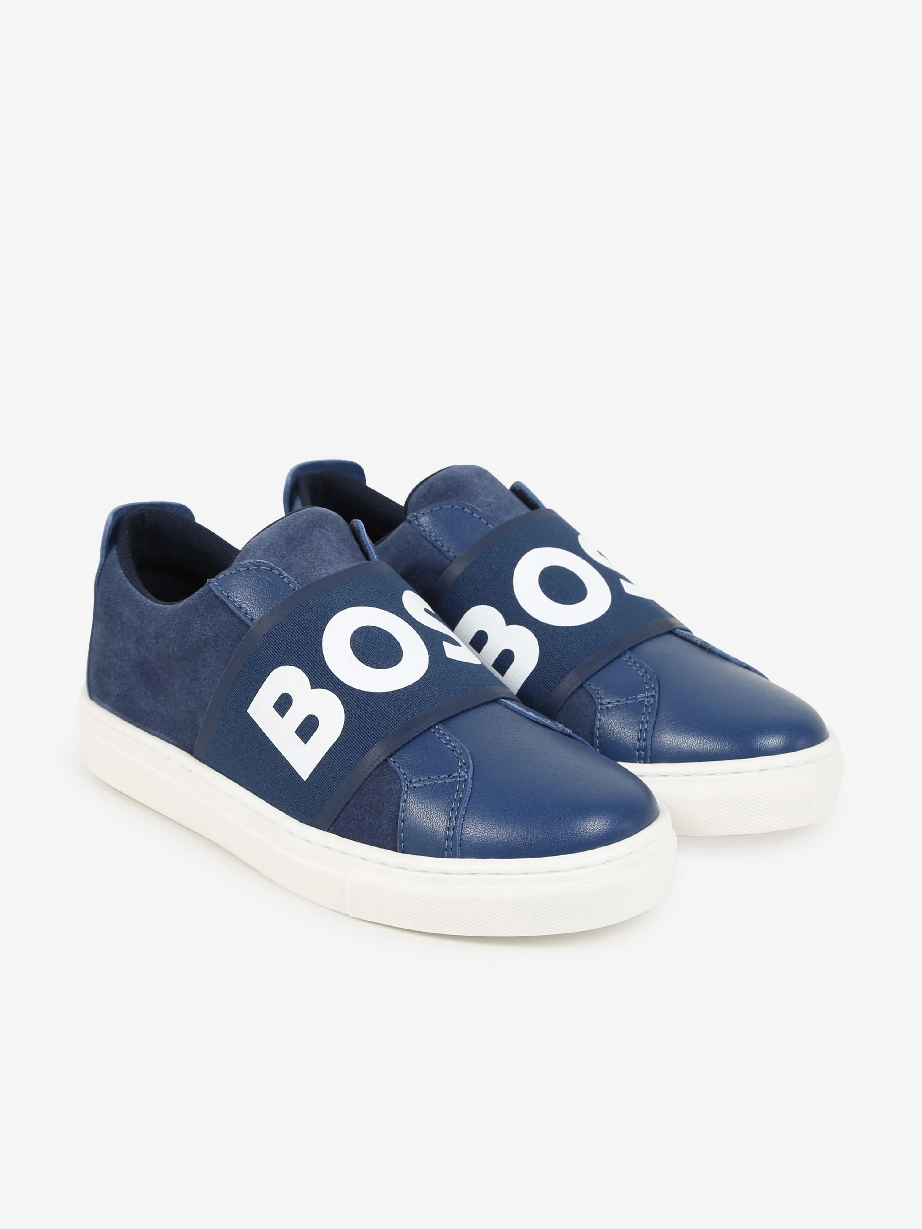 Baskets en cuir BOSS Boys avec logo en bleu