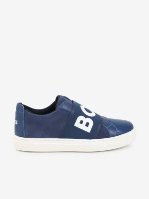 Baskets en cuir BOSS Boys avec logo en bleu