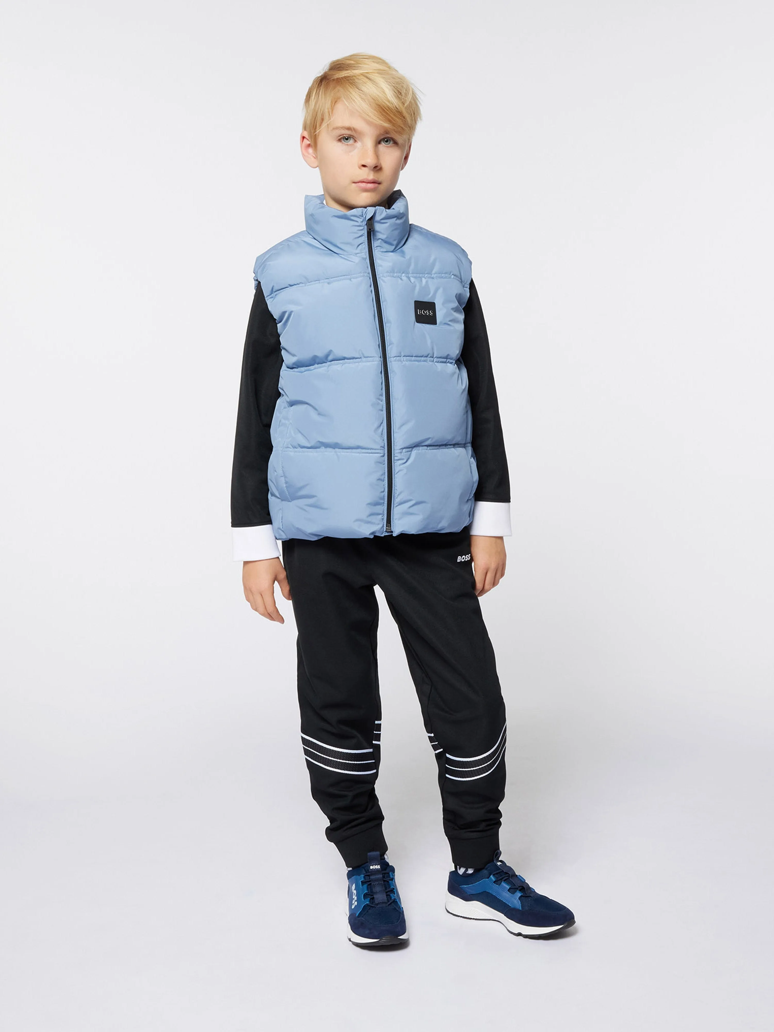 Baskets en cuir BOSS Boys avec logo en bleu