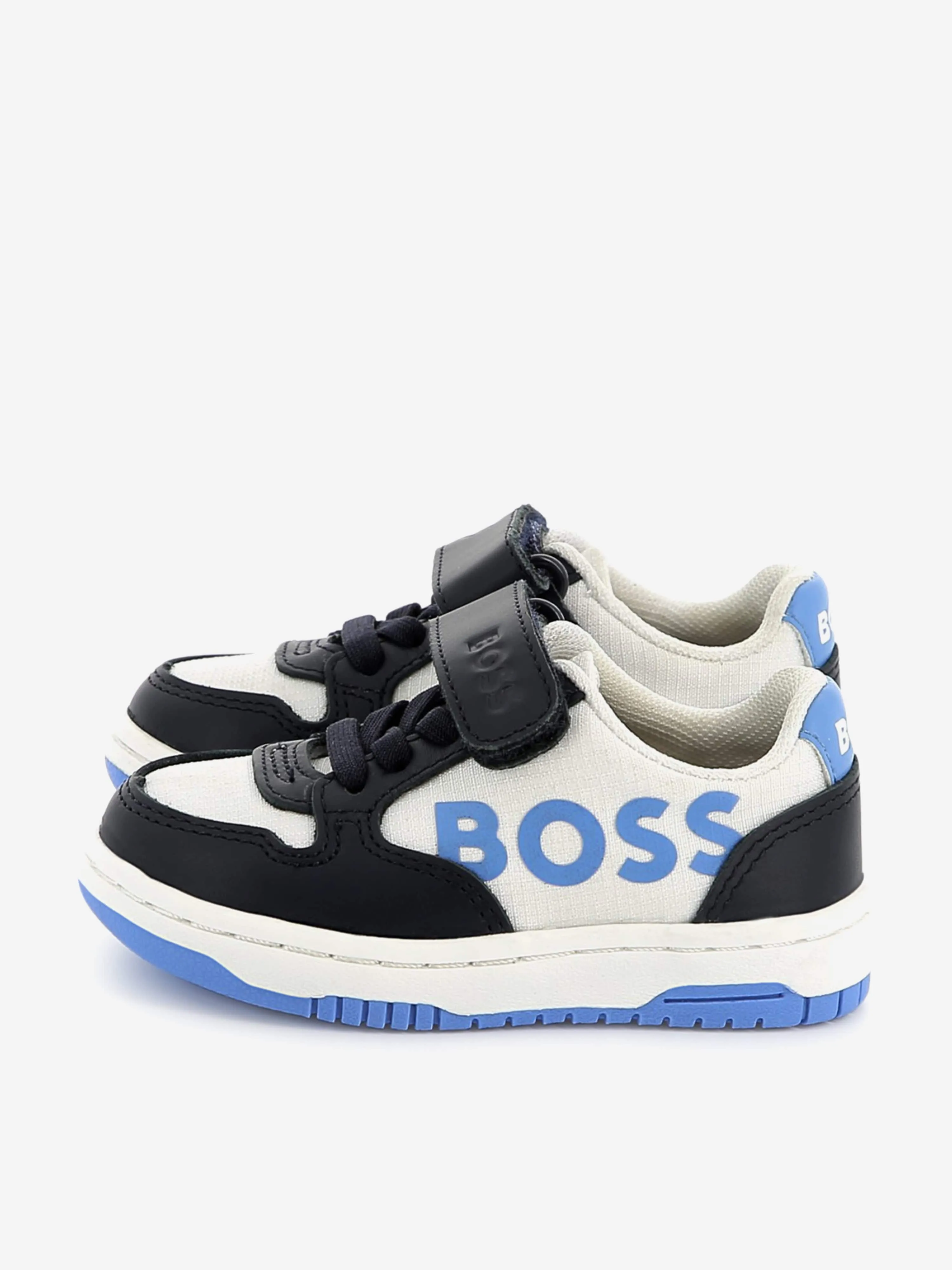 Baskets en cuir BOSS Boys avec logo en bleu marine