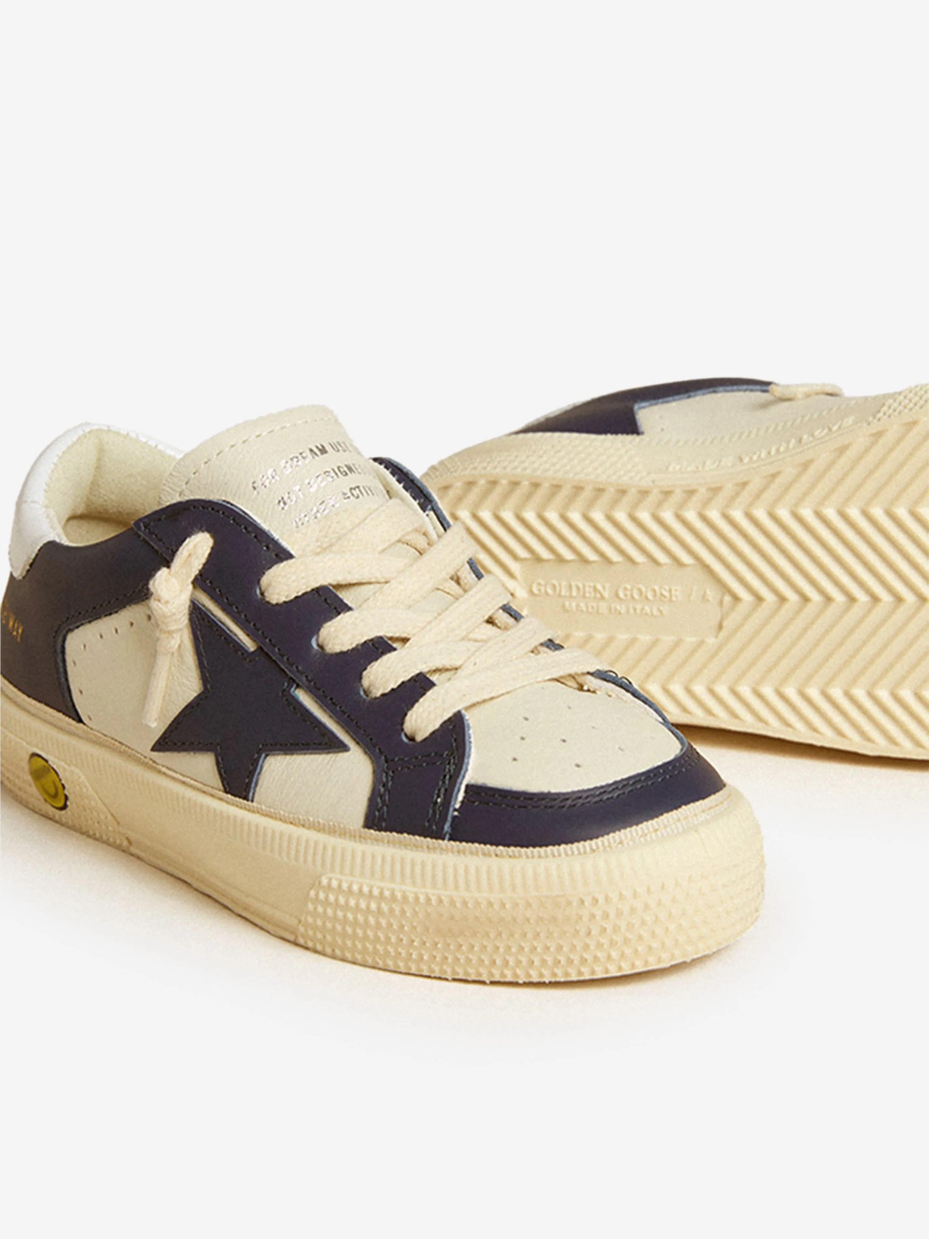 Chaussures de sport en cuir bleu pour garçons avec quartiers doubles et renfort au niveau des orteils